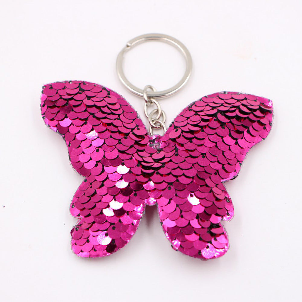 Wholesale Butterfly Sequined Keychain Colorful Reflective Bag Charm Car Key Accessory Fashion Gift