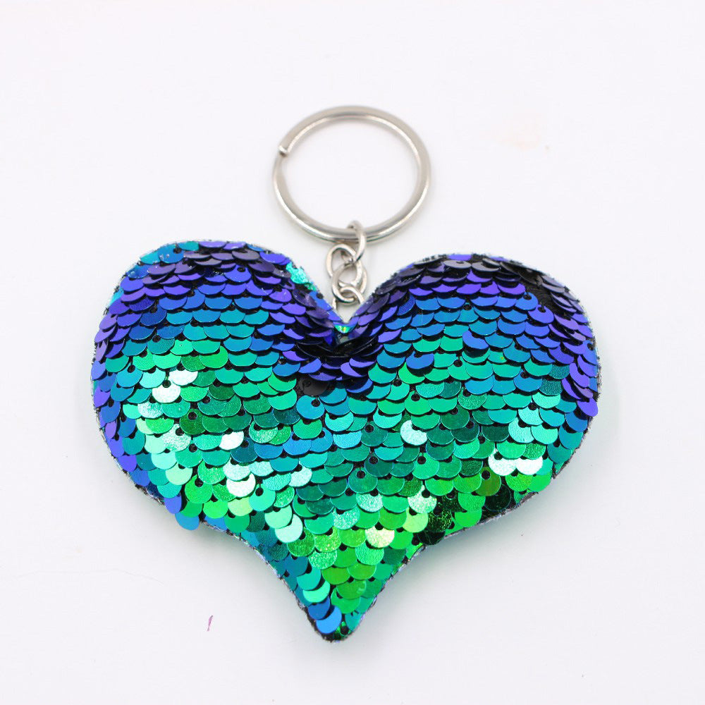 Wholesale Double Sided Sequined Heart Keychain Pendant Luminous Sparkly Bag Charm For Bags And Car Keys Chic Fashion Accessory