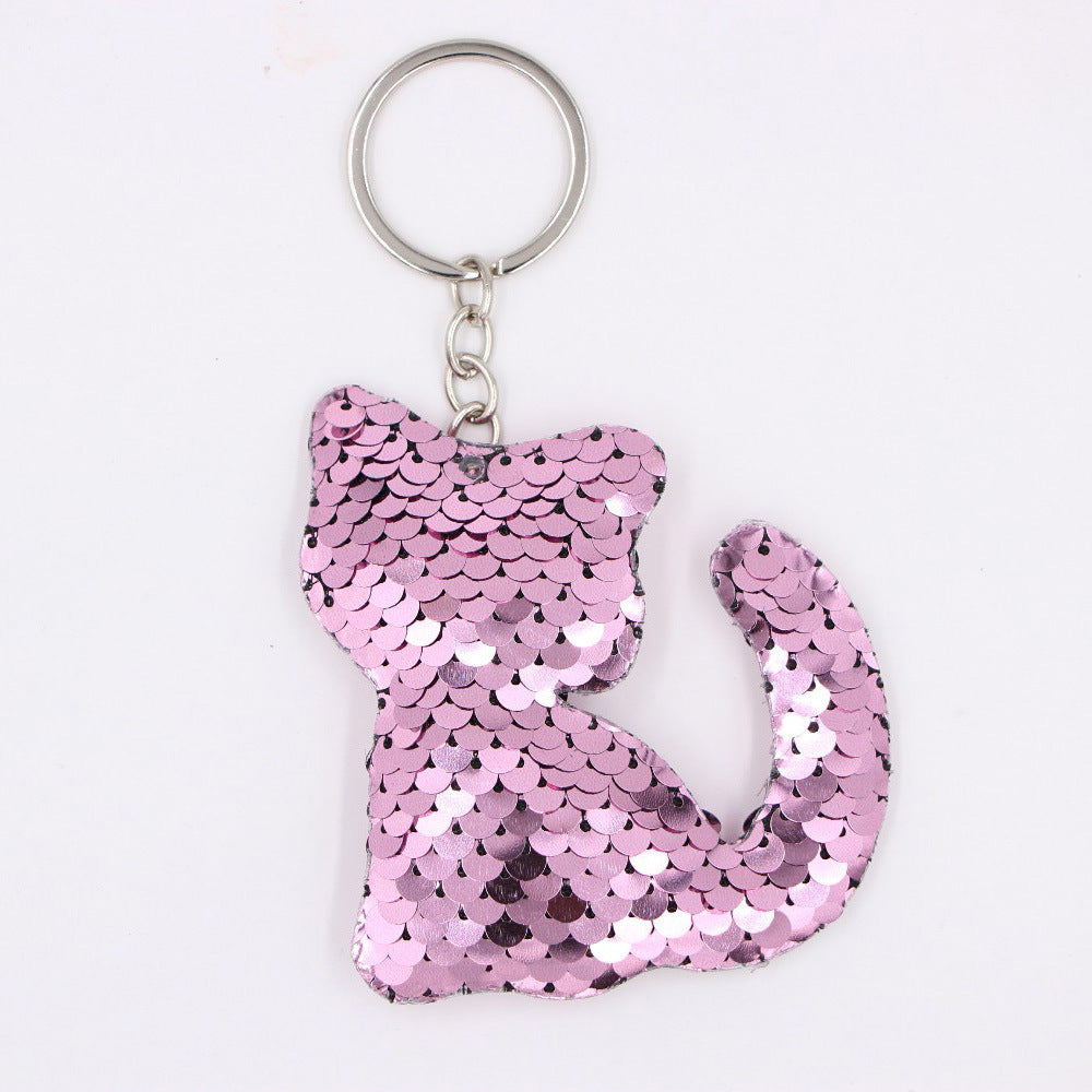 Wholesale Double Sided Sequin Bear Keychain Pendant Reflective Animal Bag Charm Car Key Accessory