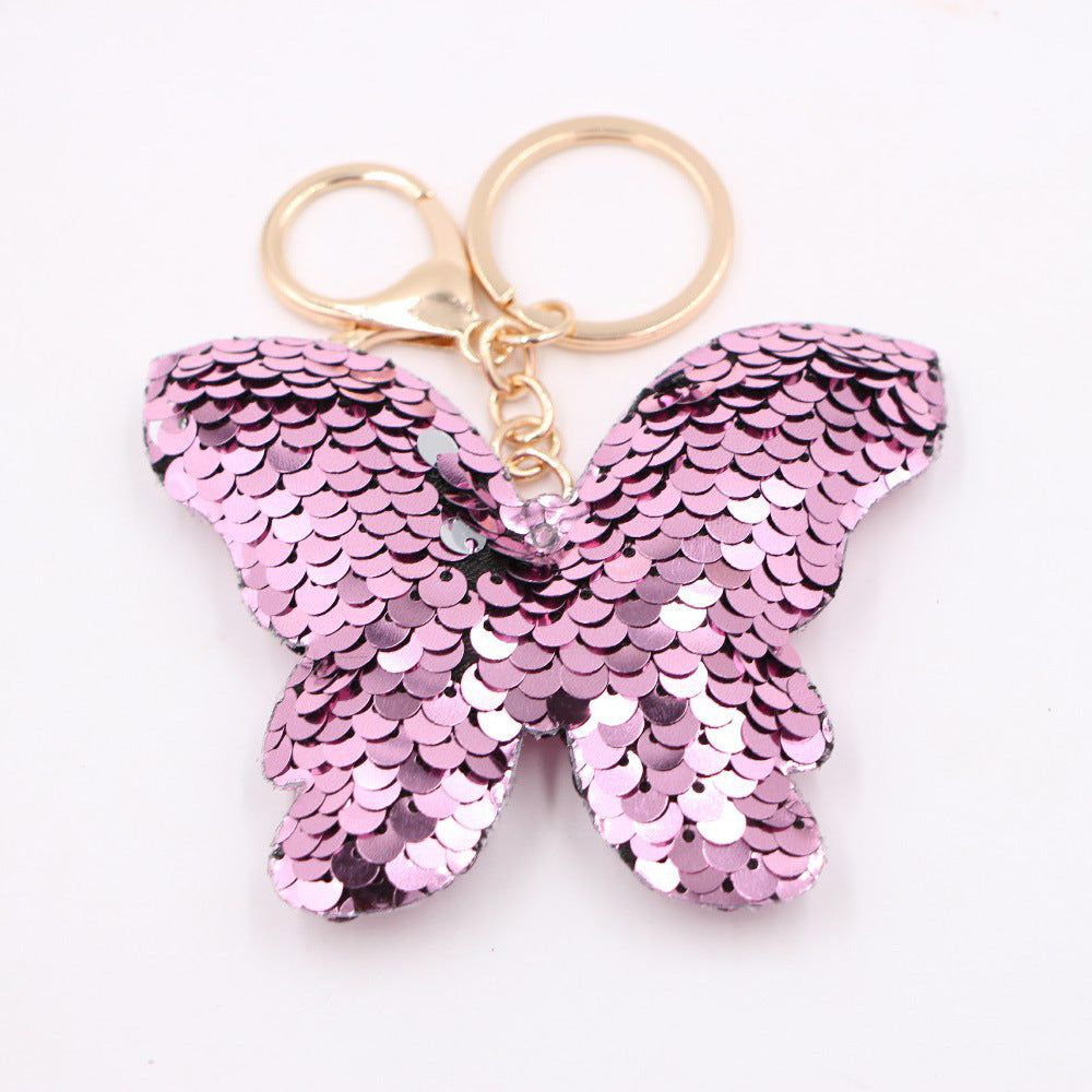 Wholesale Reflective Butterfly Sequin Keychain Colorful Bag Charm Car Key Accessory Chic Party Gift Boutique Resale