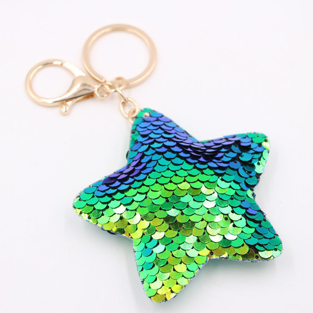 Wholesale Gold Star Sequin Keychain Chic Bag Charm Reflective Pendant For Ladies Purse Accessory
