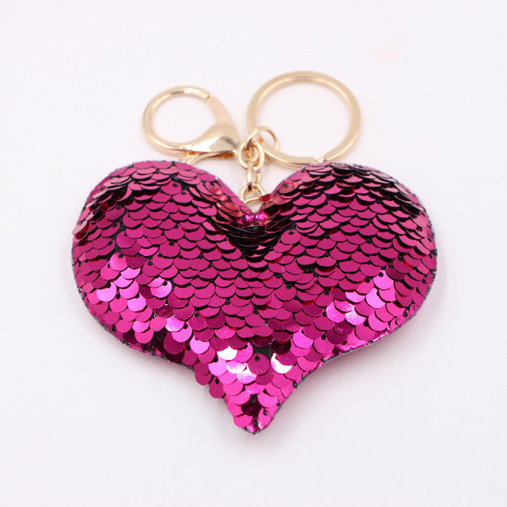 Wholesale Electroplated Sequin Heart Keychain Pendant Reflective Bag Charm Gift Car Key Accessory