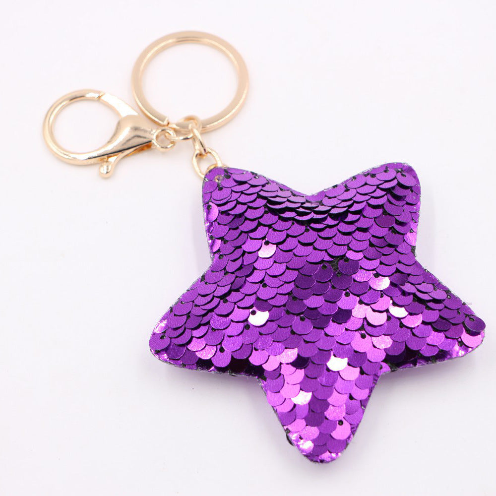 Wholesale Gold Star Sequin Keychain Chic Bag Charm Reflective Pendant For Ladies Purse Accessory