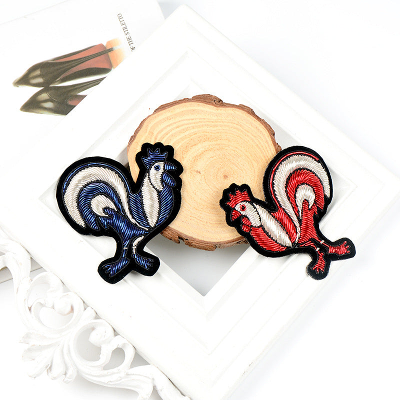 Wholesale DIY Hand Embroidered Indian Silk Patches Embroidered Rooster Brooch Hat Accessories