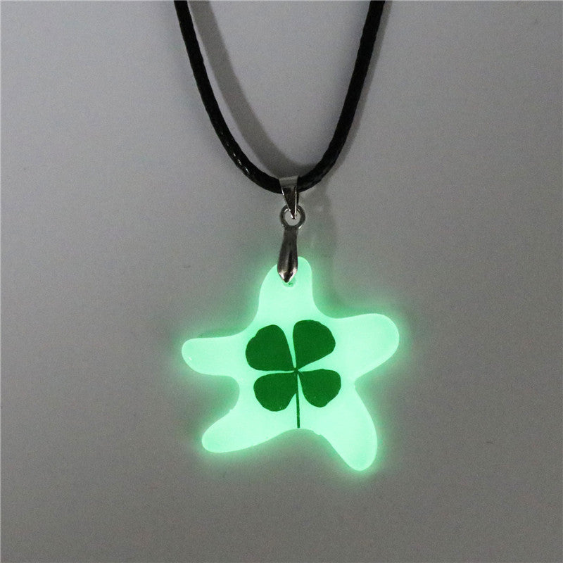 Wholesale 10pcs Luminous Natural Rubber Four-leaf Clover Pendant Necklace