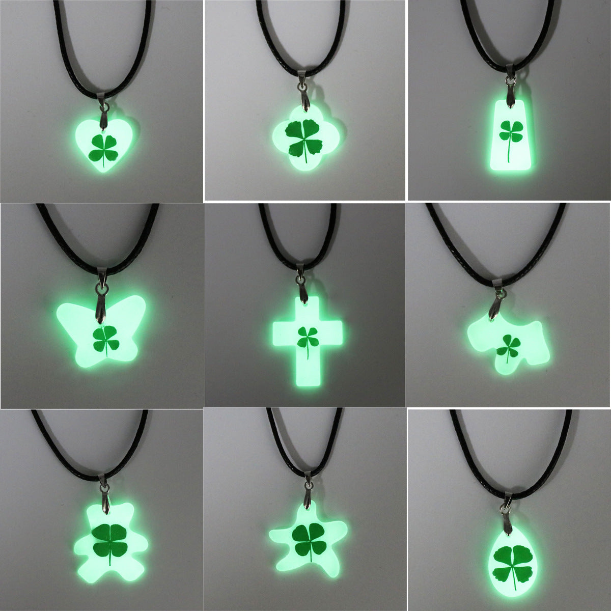 Wholesale 10pcs Luminous Natural Rubber Four-leaf Clover Pendant Necklace