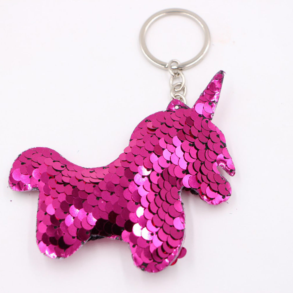 Wholesale Double Sided Sequin Unicorn Keychain Pendant Reflective Bag Charm Christmas Animal Gift