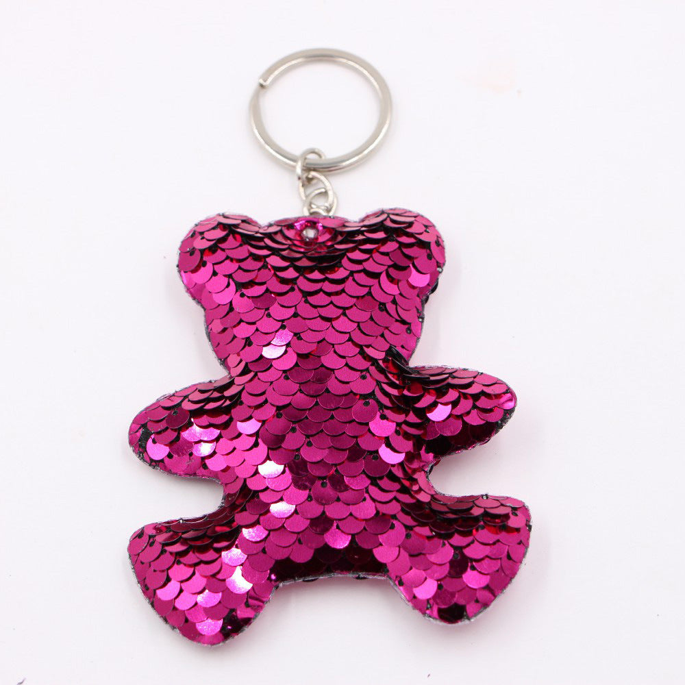 Wholesale Double Sided Sequin Unicorn Keychain Pendant Reflective Bag Charm Christmas Animal Gift