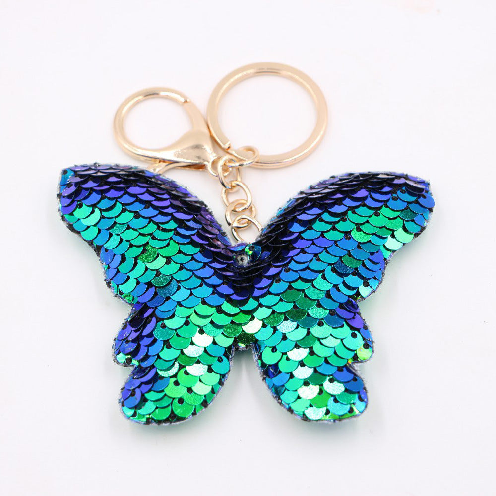 Wholesale Reflective Butterfly Sequin Keychain Colorful Bag Charm Car Key Accessory Chic Party Gift Boutique Resale