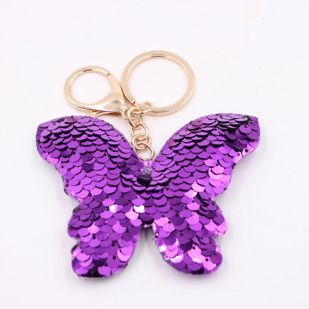 Wholesale Reflective Butterfly Sequin Keychain Colorful Bag Charm Car Key Accessory Chic Party Gift Boutique Resale