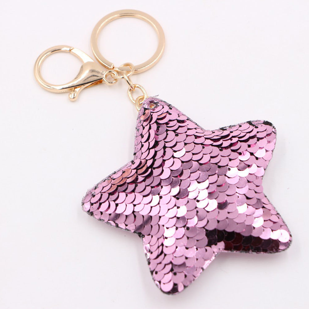 Wholesale Stylish Four Leaf Clover Sequin Keychain Glow Reflective Bag Charm Jewelry Accessory