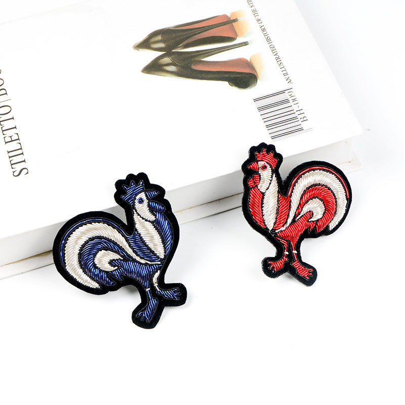 Wholesale DIY Hand Embroidered Indian Silk Patches Embroidered Rooster Brooch Hat Accessories