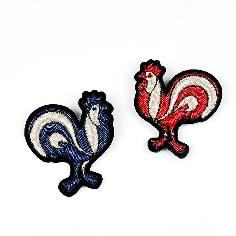 Wholesale DIY Hand Embroidered Indian Silk Patches Embroidered Rooster Brooch Hat Accessories