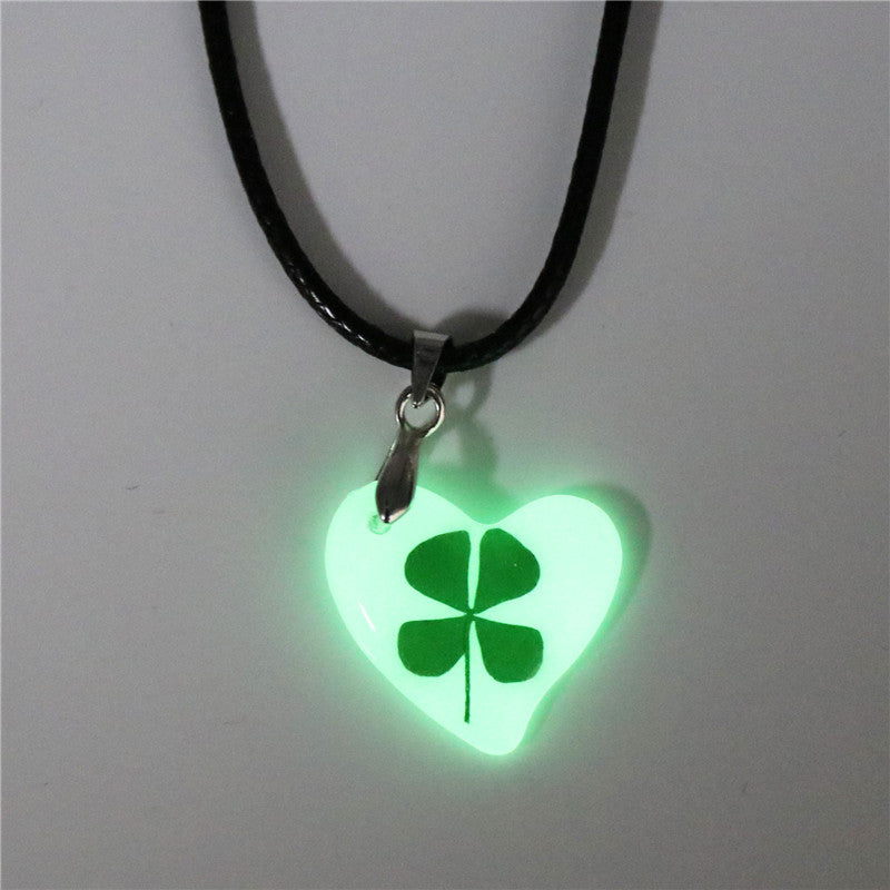 Wholesale 10pcs Luminous Natural Rubber Four-leaf Clover Pendant Necklace