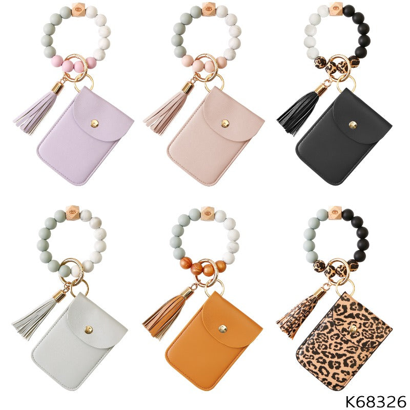 Wholesale Tassel Silicone Wrist Beech Leopard Print Card Bag Keychains