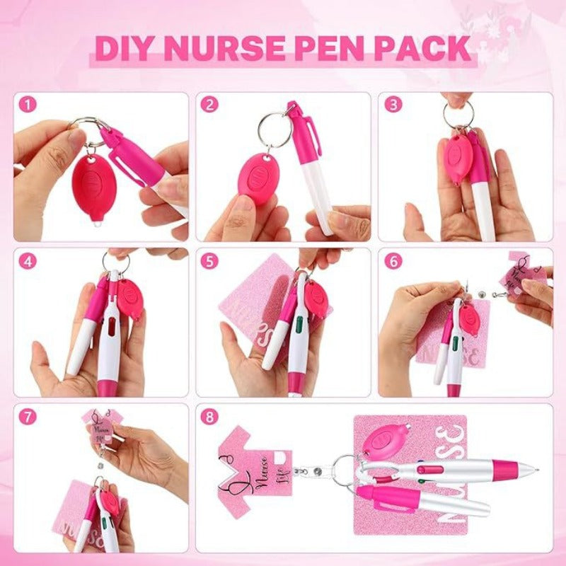 Wholesale Nurse Pen Set with Light Retractable Badge Reel Keychain
