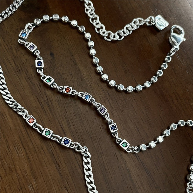 Wholesale rainbow zircon vintage style sweater chain necklace