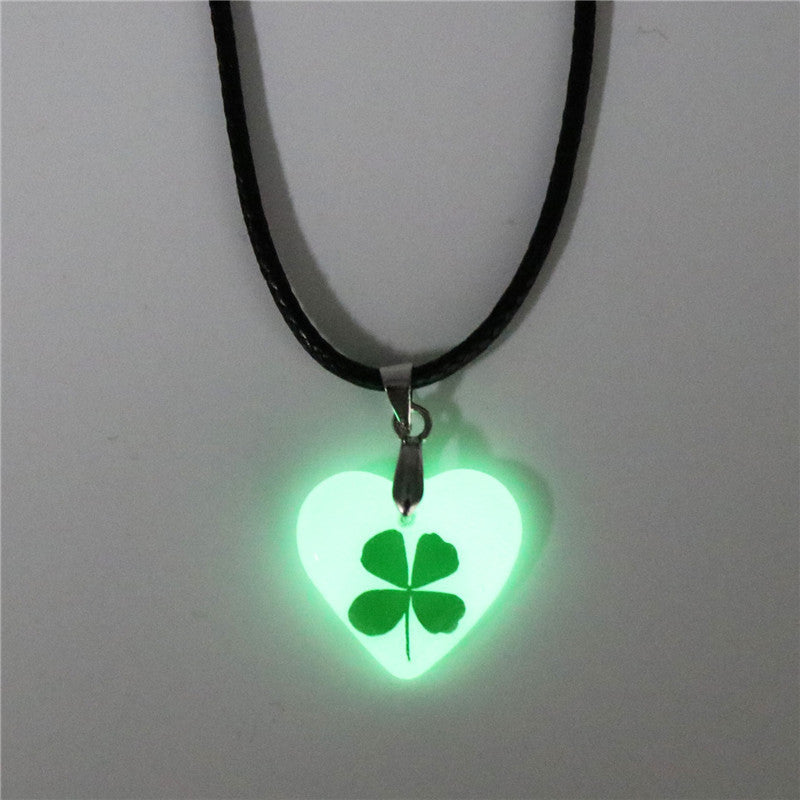 Wholesale 10pcs Luminous Natural Rubber Four-leaf Clover Pendant Necklace