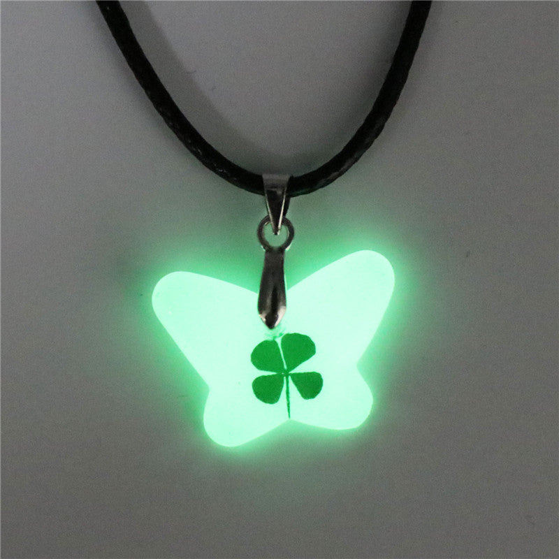 Wholesale 10pcs Luminous Natural Rubber Four-leaf Clover Pendant Necklace