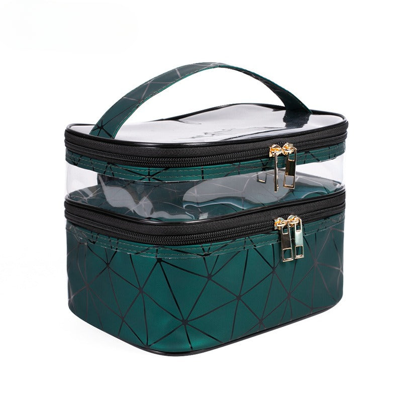 Wholesale PVC Transparent Double-layer Makeup Bag, Multifunctional Portable Waterproof Toiletries Bag, Storage Bag