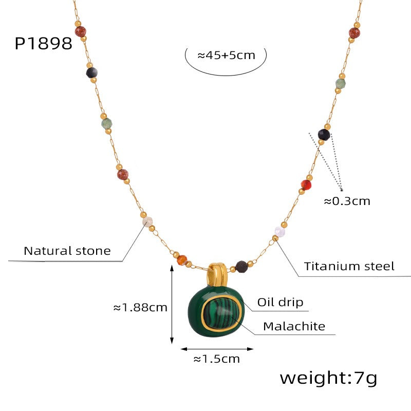 Wholesale Fashion Personality Titanium Steel Gold-plated Natural Stone Hand-beaded Simple Necklaces