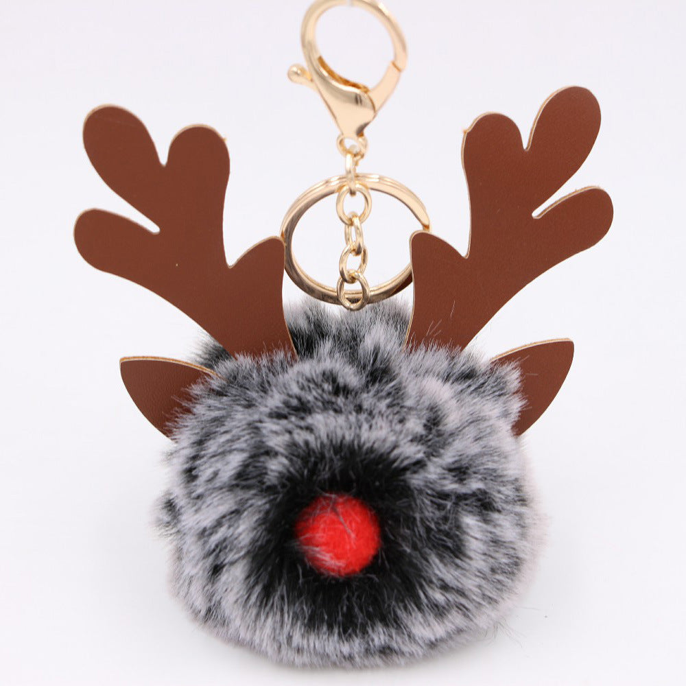 Wholesale Light Blue Plush Elk Antler Keychain With Pom Pom Gold Finished Leather Pendant Christmas Purse Charm Gift For Women Boutique Resale