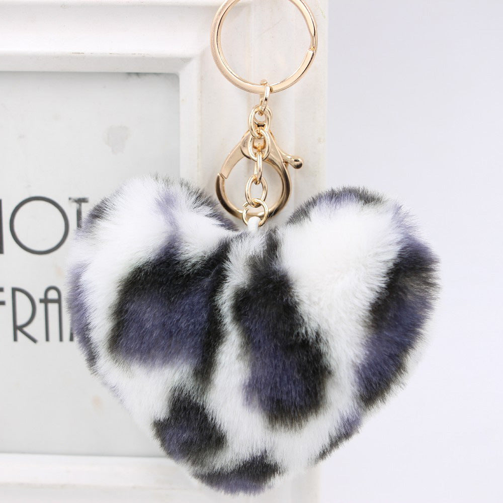 Wholesale Leather Leopard Heart Pom Pom Keychain Stylish Gold Chain Bag Charm For Women Everyday Gift Boutique Resale