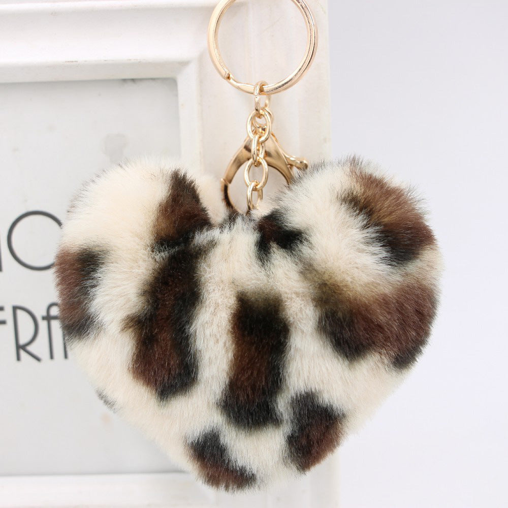 Wholesale Leather Leopard Heart Pom Pom Keychain Stylish Gold Chain Bag Charm For Women Everyday Gift Boutique Resale