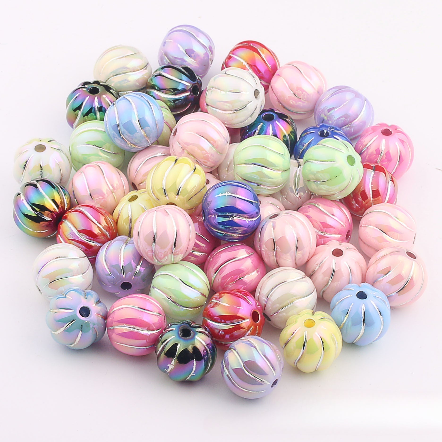 Wholesale 20PCS  Acrylic UV Plated Silver Edge Straight Hole Pumpkin Beads