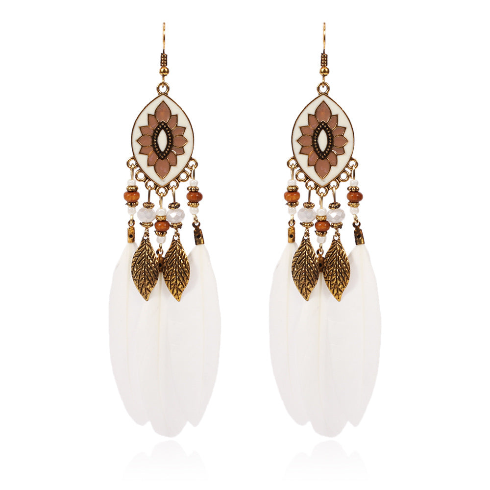 Wholesale Bohemian Ethnic Style Leaf Feather Alloy Earrings
