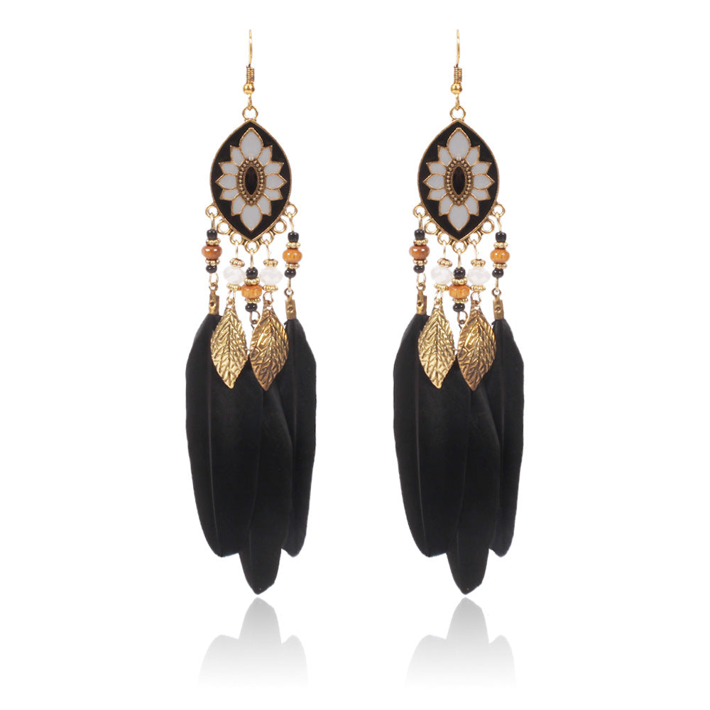 Wholesale Bohemian Ethnic Style Leaf Feather Alloy Earrings