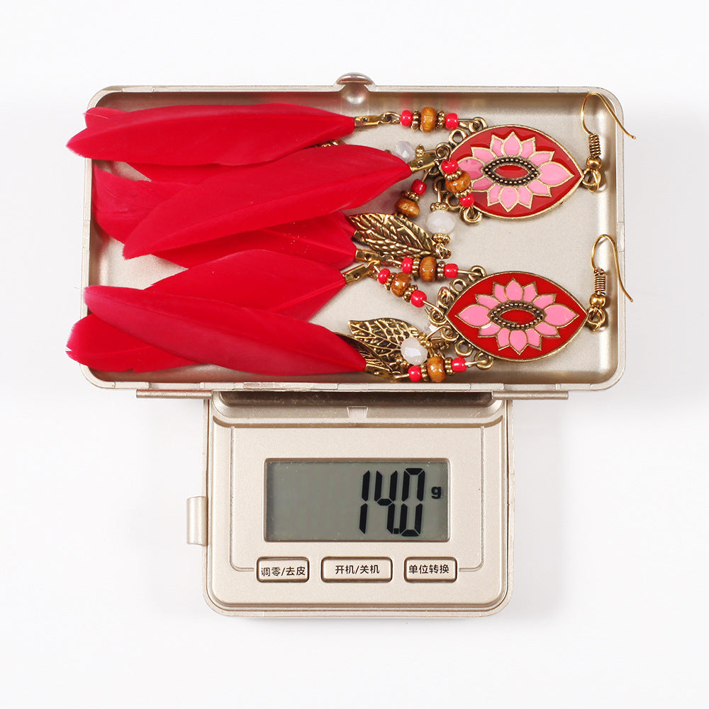 Wholesale Bohemian Ethnic Style Leaf Feather Alloy Earrings