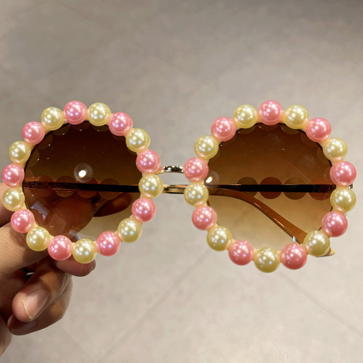 Wholesale Pearl Metal Round Frame Wedding Catwalk Sunglasses