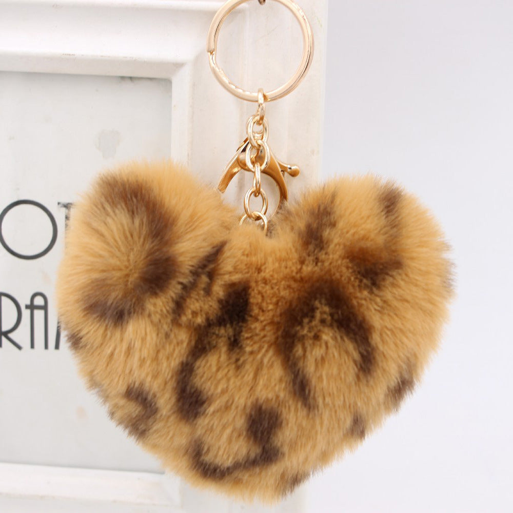 Wholesale Leather Leopard Heart Pom Pom Keychain Stylish Gold Chain Bag Charm For Women Everyday Gift Boutique Resale