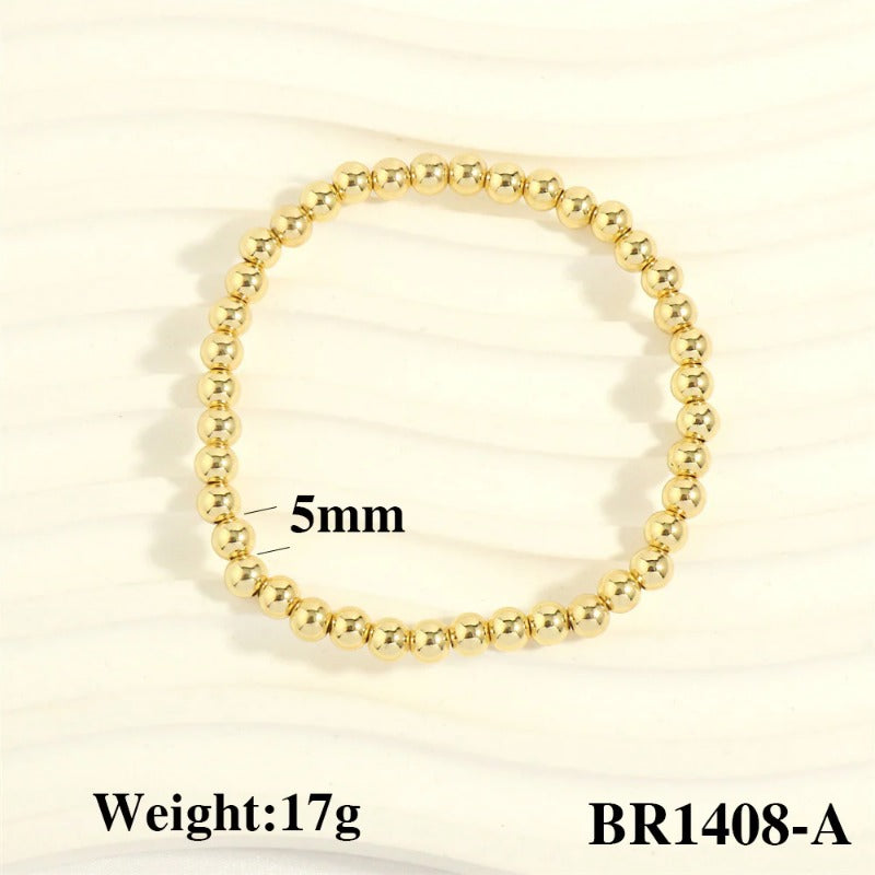 Wholesale Fashionable Color-Retaining Design Hand-Woven Copper Plated 18K Gold Bead Elastic Bracelet