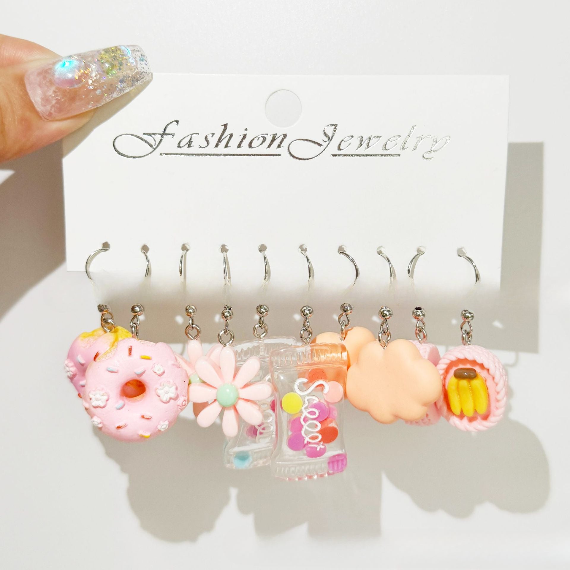 Wholesale 5pcs/pack Hot Sale Acrylic Bear, Little Fresh Cute Duck, Funny Food Play Earrings Set