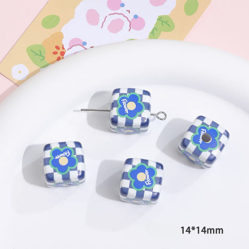 Wholesale 5pcs/pack Checkerboard Tulip Flowers Butterfly Heart Square String Beads