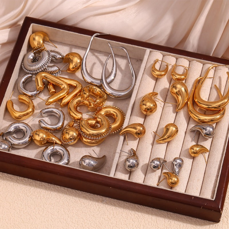 Wholesale Personalized Hollow Stainless Steel Plated 18K Gold Geometric Water Drop Three-dimensional Exaggerated Earrings