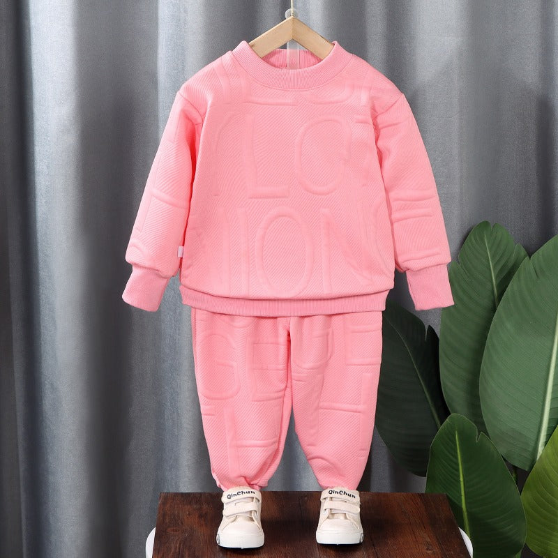 Wholesale Autumn Children's Polyester Casual Hoodie Two-piece Set