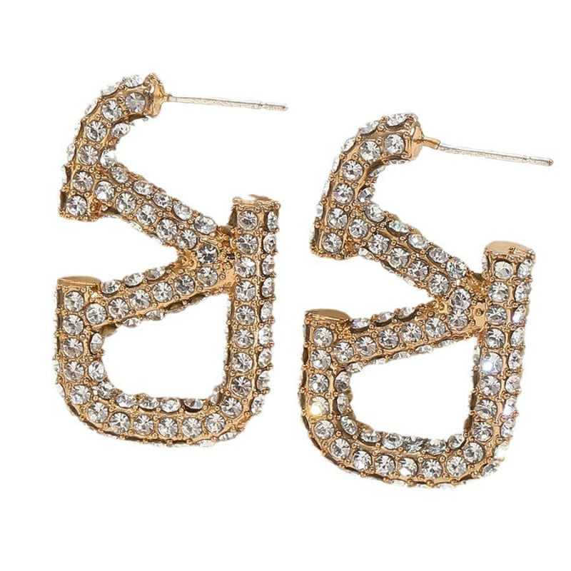Wholesale Letter V Full Diamond Alloy Letter Stud Earrings
