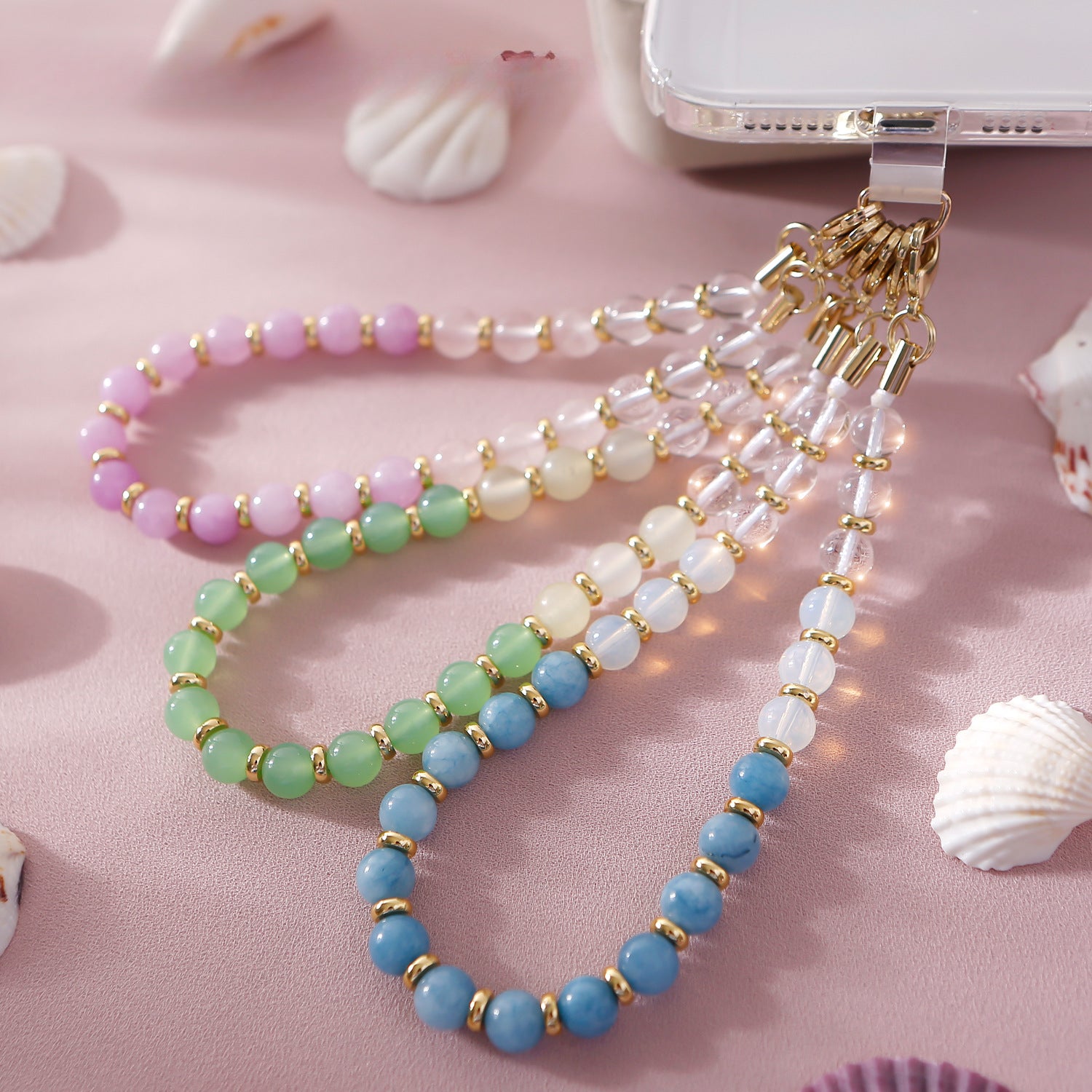 Wholesale Gradient Semi-precious Stone Light Luxury Fashion Double-ring Buckle Mobile Phone Chain