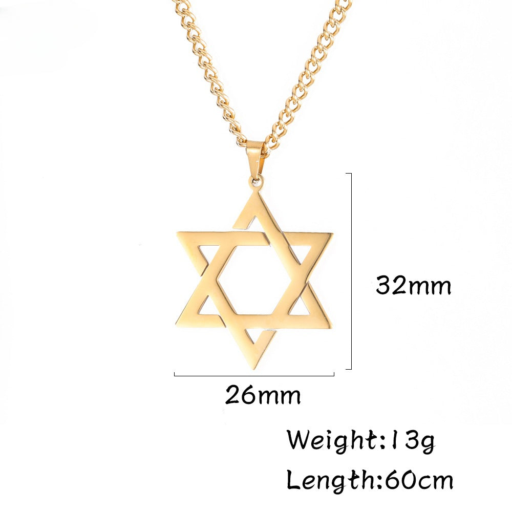 Wholesale Vintage Stainless Steel Six Pointed Star Necklace