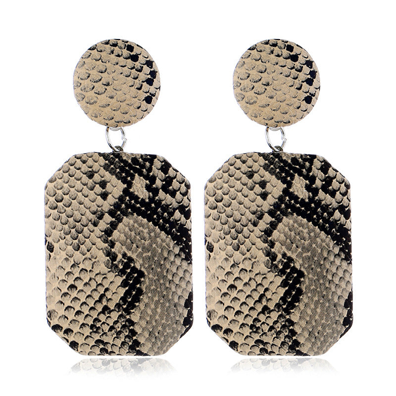 Wholesale Geometric Square Leather Snake Pattern Earrings