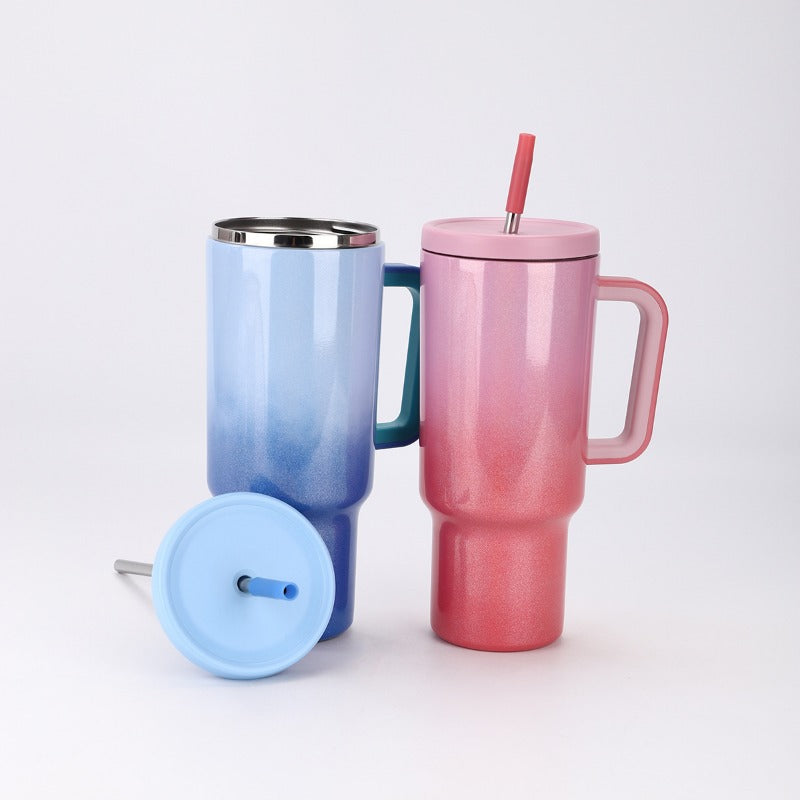 Wholesale 40oz Rainbow Paint Car Cup 304 Stainless Steel Insulation Portable Large Capacity Vacuum Straw Ice Cup