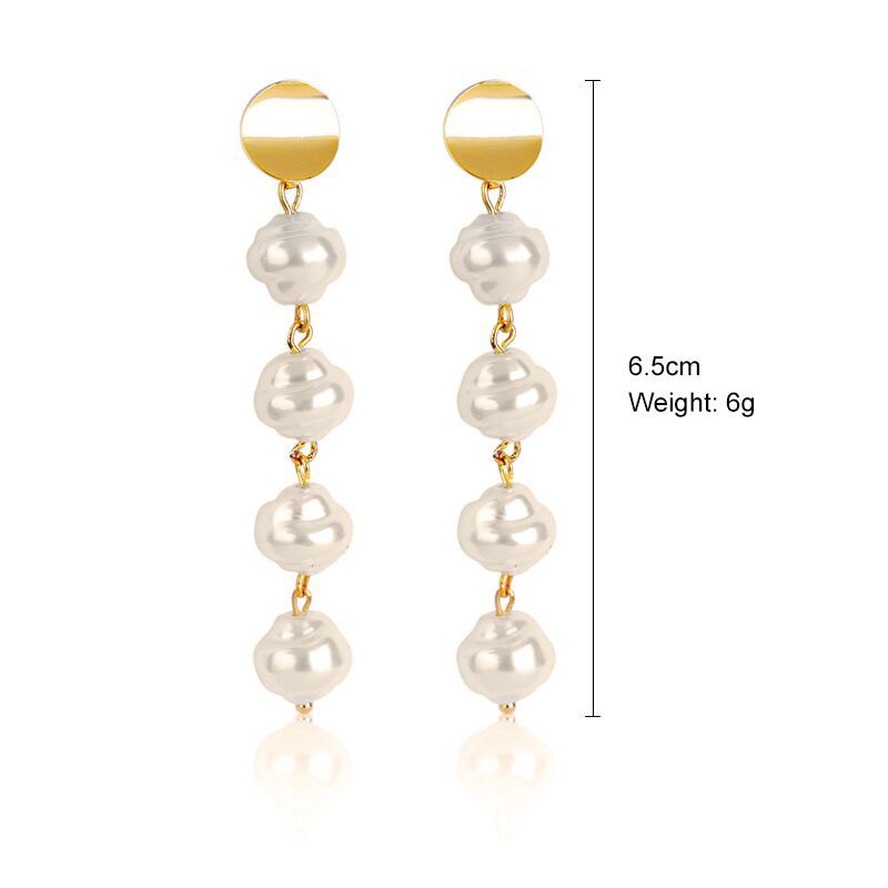 Wholesale Baroque-style long earrings with irregular pearls