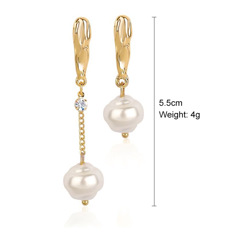 Wholesale Baroque-style long earrings with irregular pearls