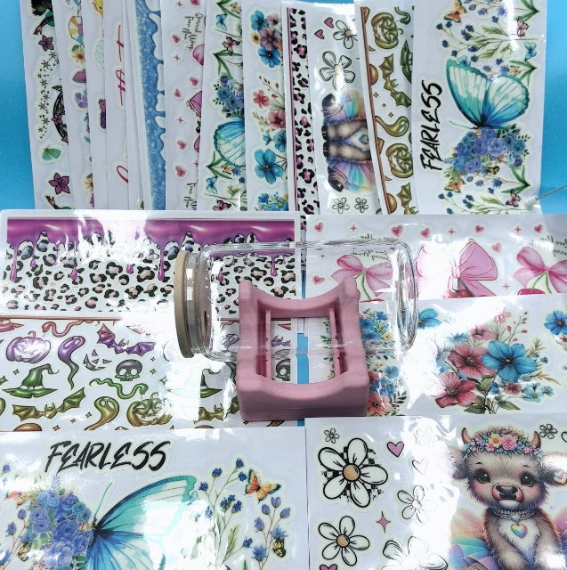 Wholesale Cartoon Random 15pcs Luminous 16oz Cup Stickers UV DTF Cup Wrap Transfer-Absorb Light First and Then Emit Light in The Dark for DIY Crafts Tumbler Decration