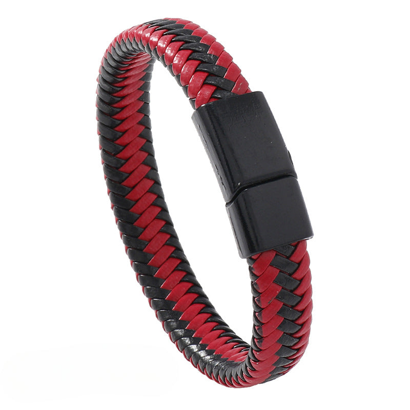 Wholesale Men's Leather Woven Magnetic Buckle Bracelets