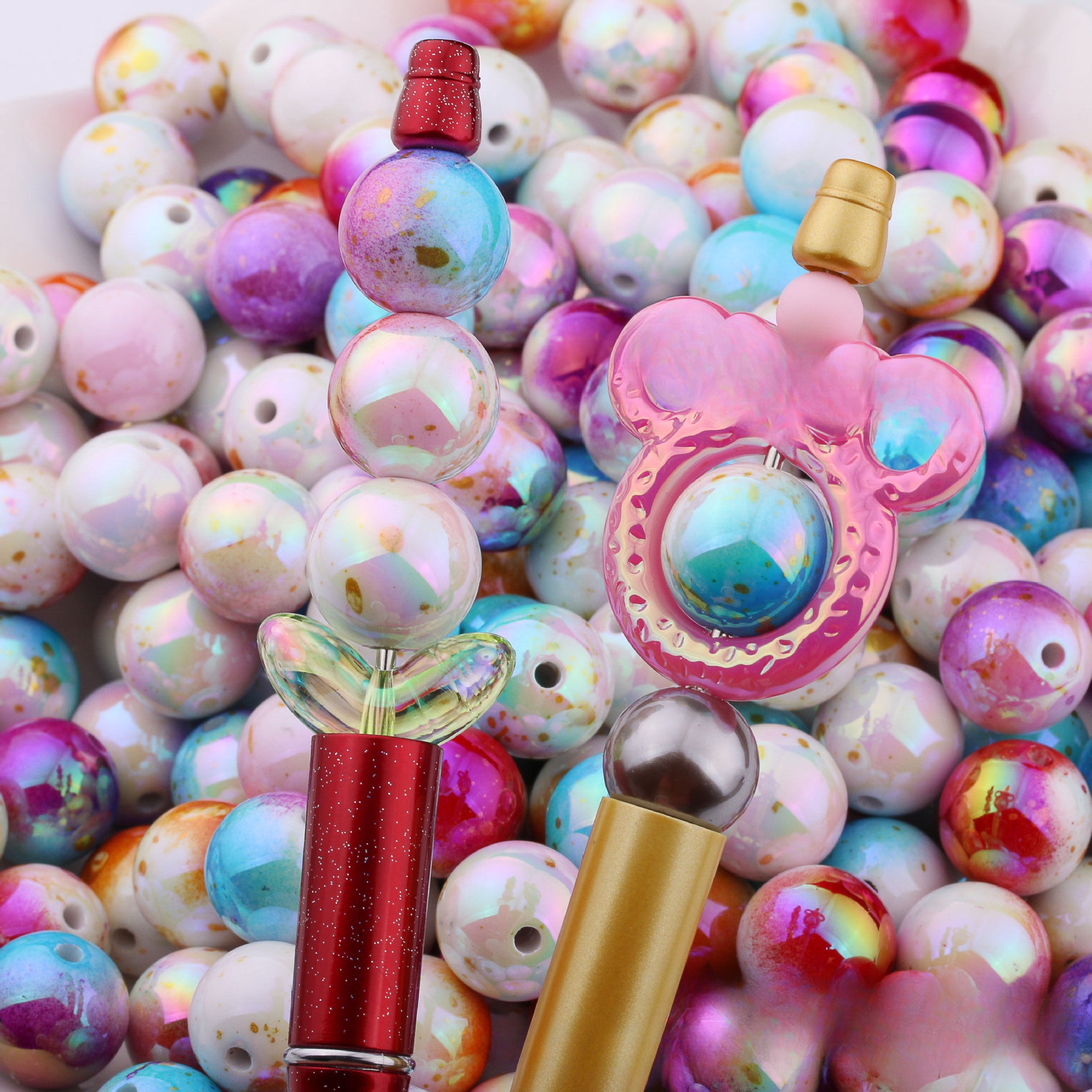 Wholesale 20PCS Acrylic Gold Gradient UV Plated Color Straight Hole Balls