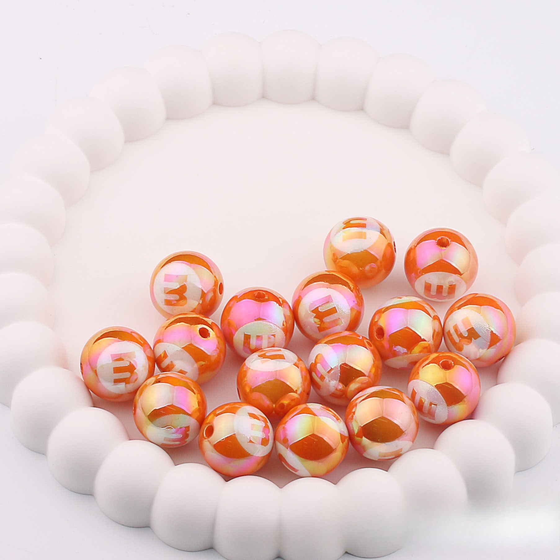 Wholesale 20pcs Acrylic UV Plating Engraving M Bean Straight Hole Two-color DIY Beads